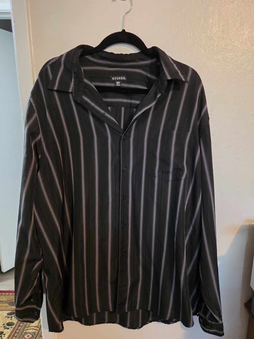 George Black Button-Down Shirt with Gray and Light Purple Stripes